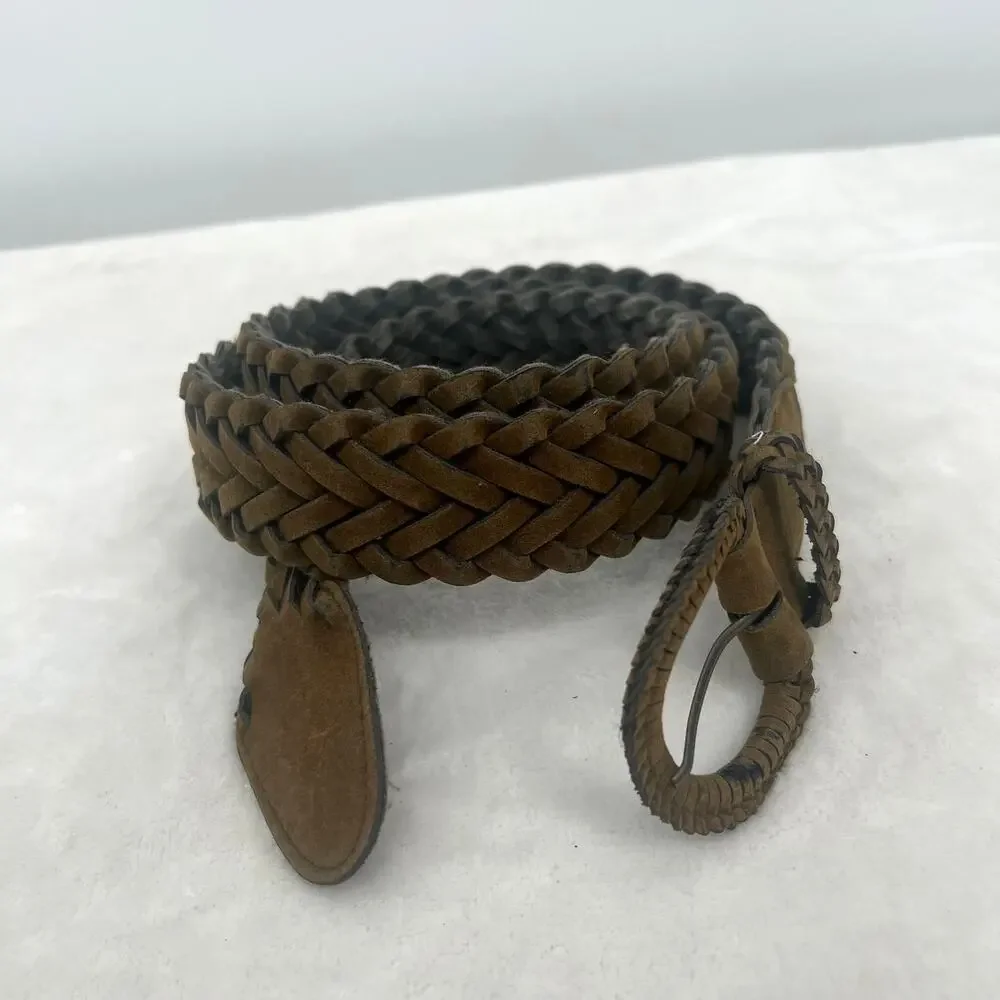 Unbranded Nubuck Braided Belt Wrapped Buckle Soft Brown 2X  Cowgirl Gorpcore
